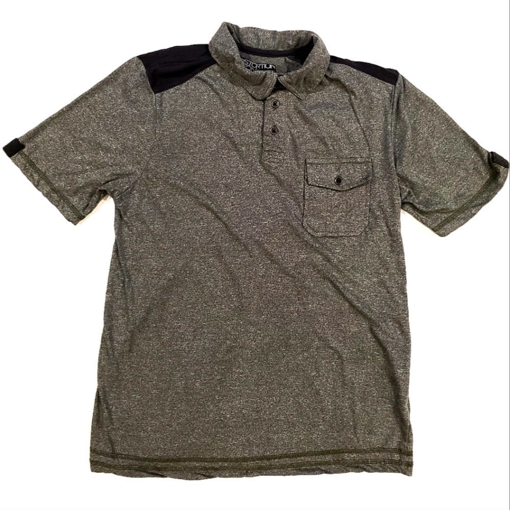 𝅺3/$20 Distortion Gray With Black Shoulders Polo Shirt